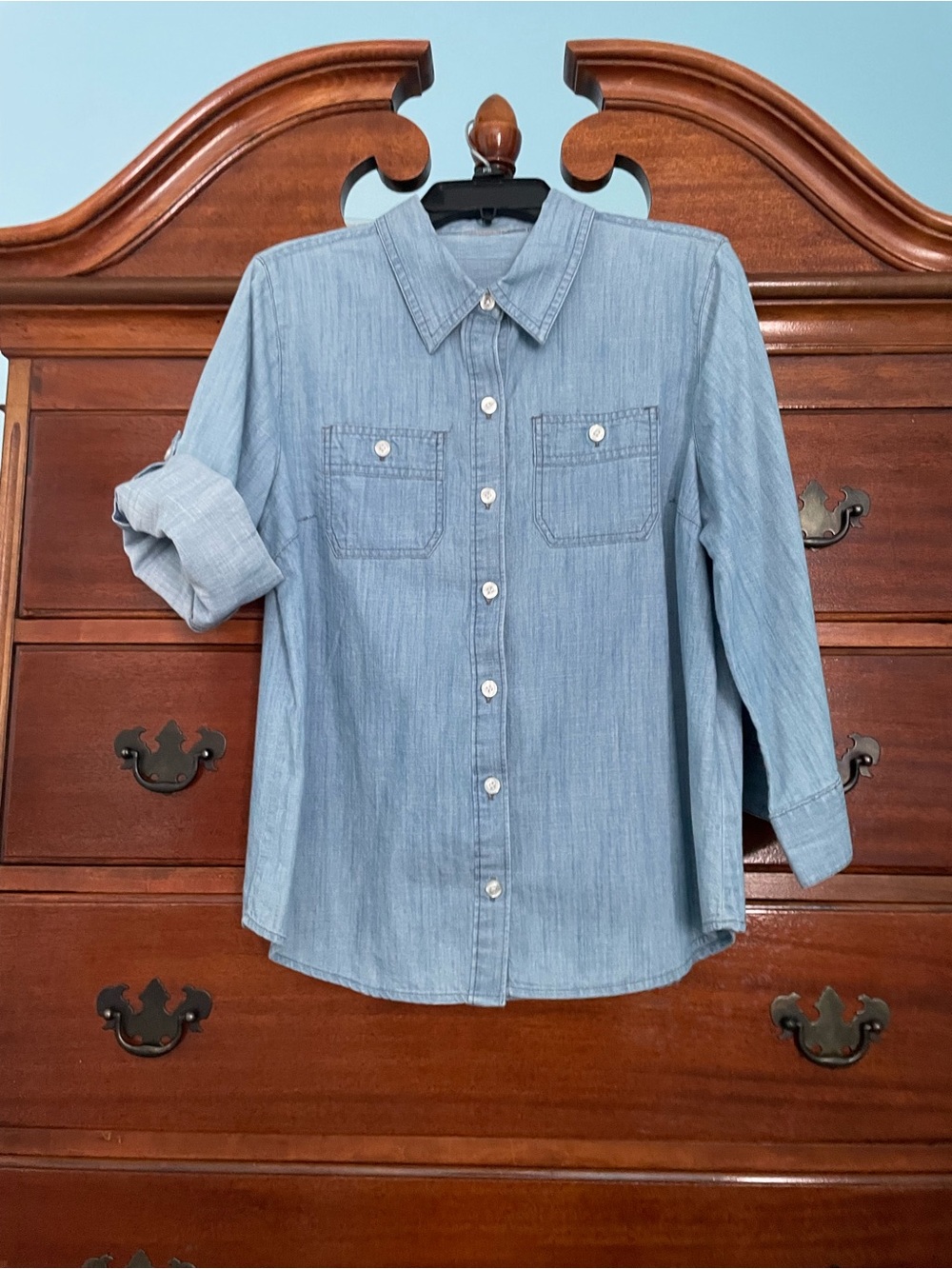 Covington Light Blue Chambray Button-Front Blouse